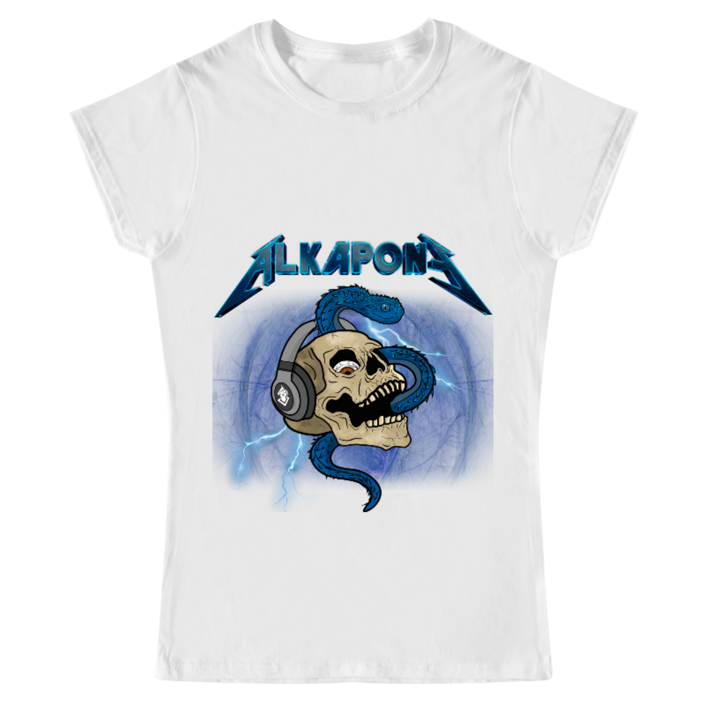 Playera Mujer alkapone metalica rayo con craneo