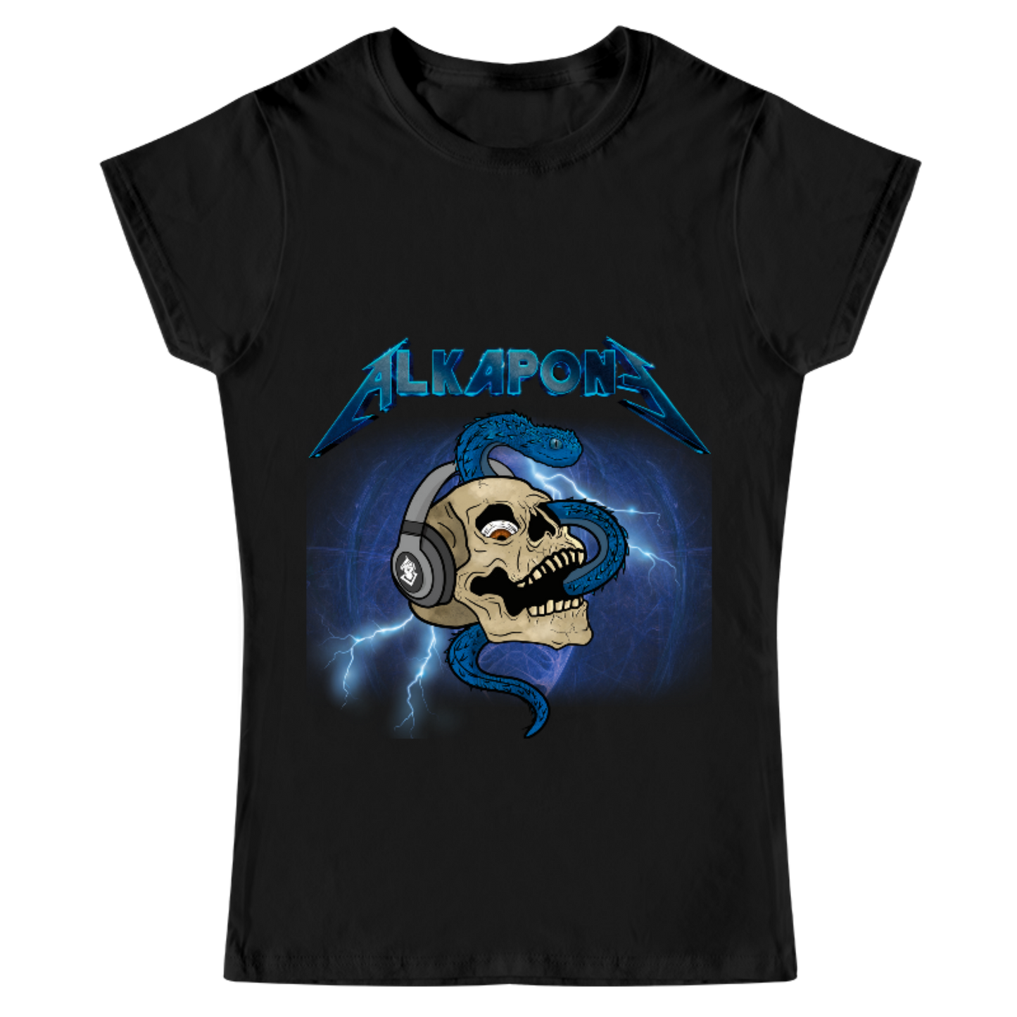 Playera Mujer alkapone metalica rayo con craneo