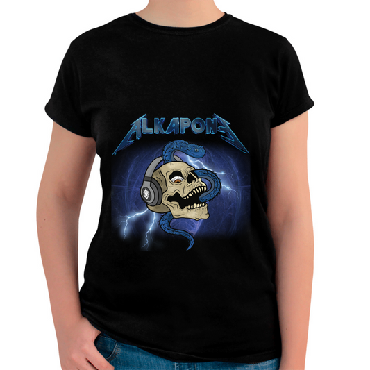 Playera Mujer alkapone metalica rayo con craneo