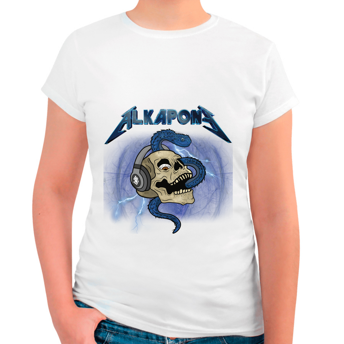 Playera Mujer alkapone metalica rayo con craneo