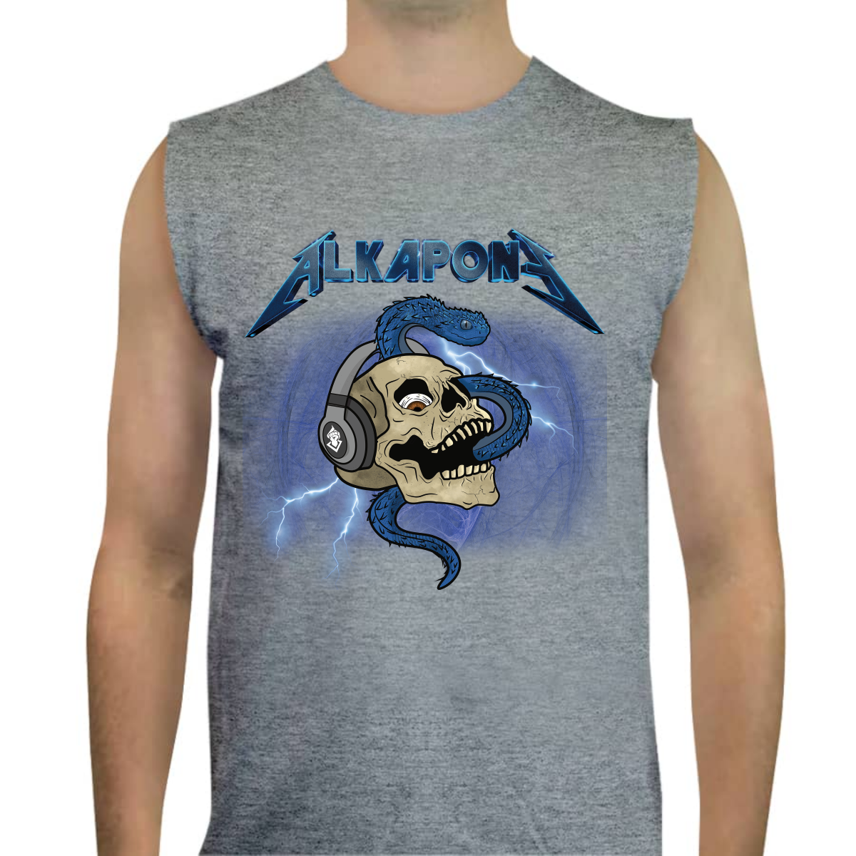 Camiseta tank top alkapone metalica rayo con craneo