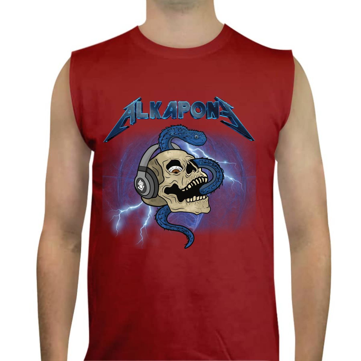 Camiseta tank top alkapone metalica rayo con craneo