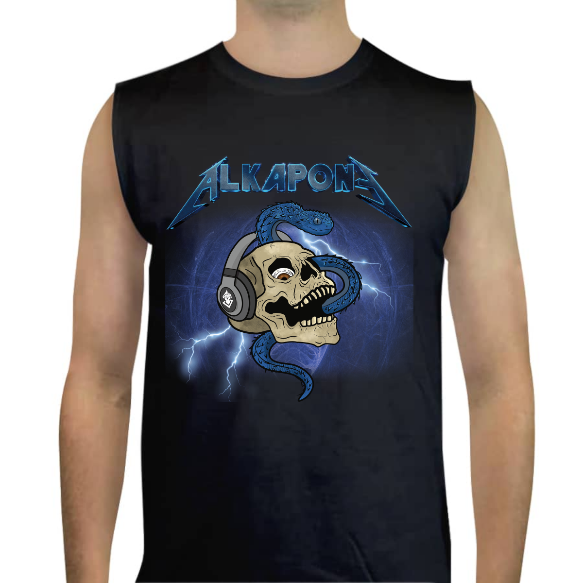 Camiseta tank top alkapone metalica rayo con craneo